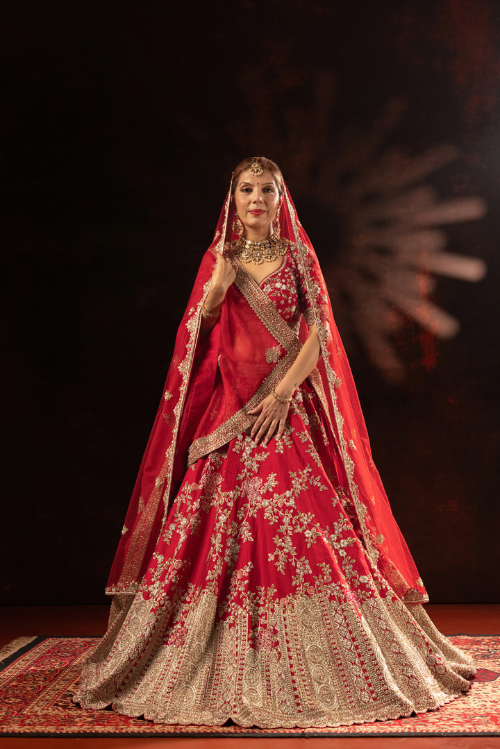 Classic Red Designer Bridal Lehenga with Rich Gold Embroidery