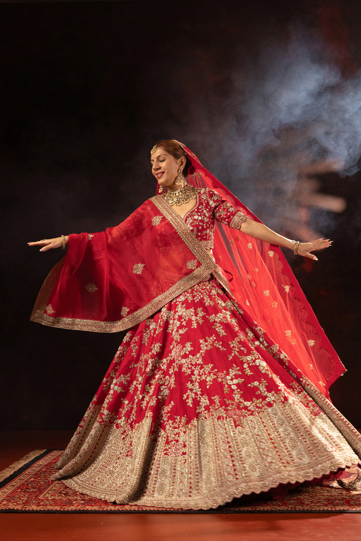 Classic Red Designer Bridal Lehenga with Rich Gold Embroidery
