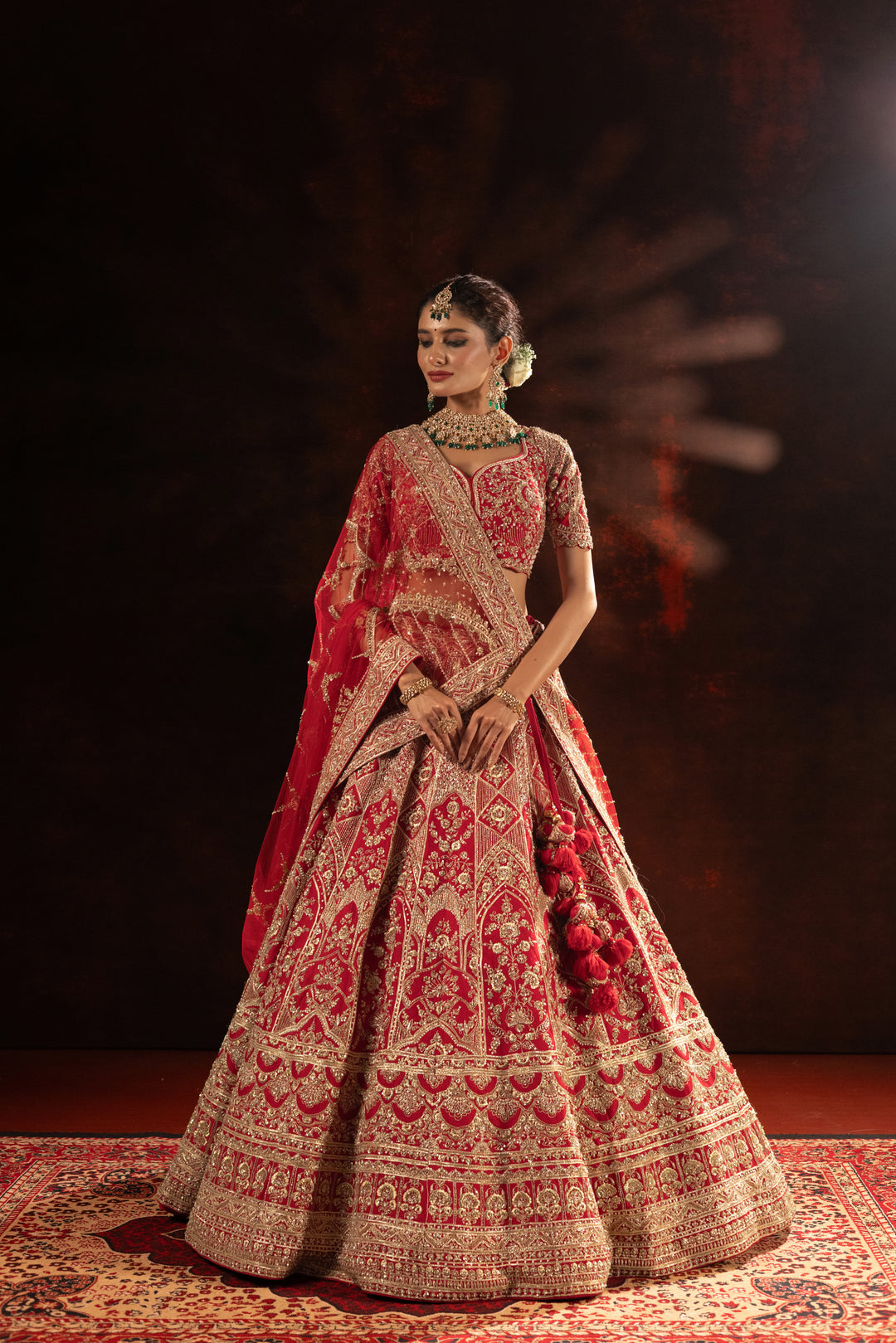 Royal Crimson Designer Bridal Lehenga with Heavy Gold Embroidery