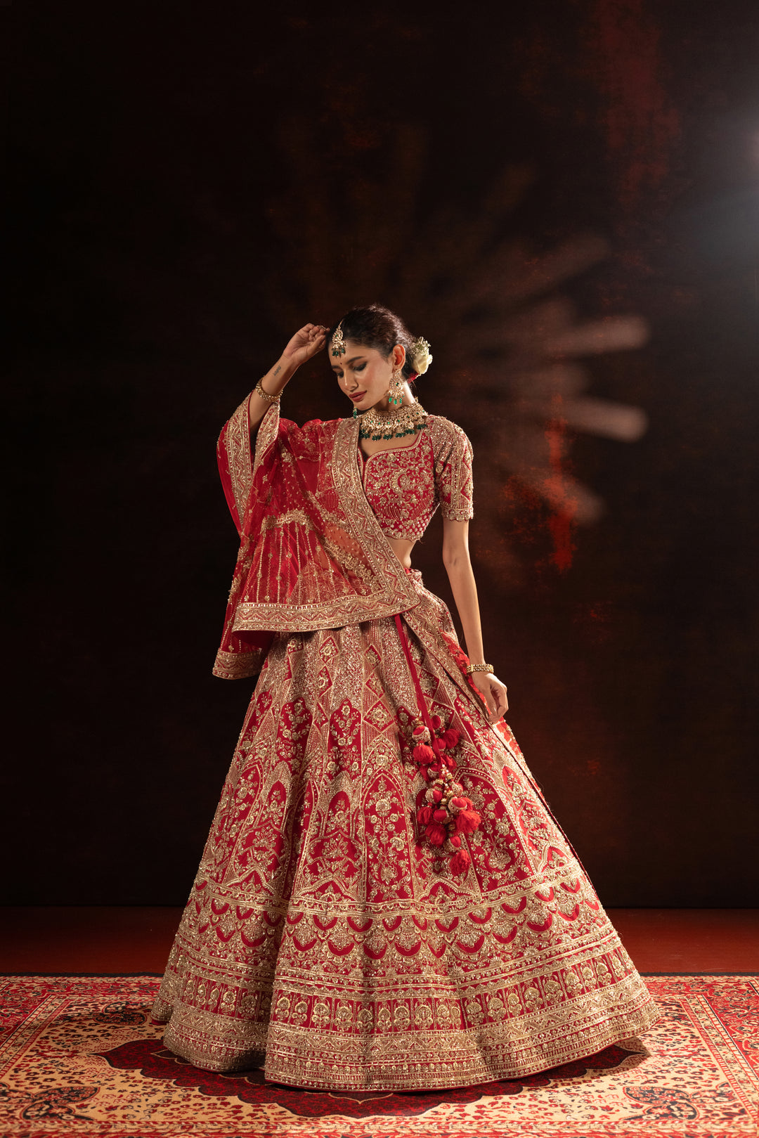 Royal Crimson Designer Bridal Lehenga with Heavy Gold Embroidery