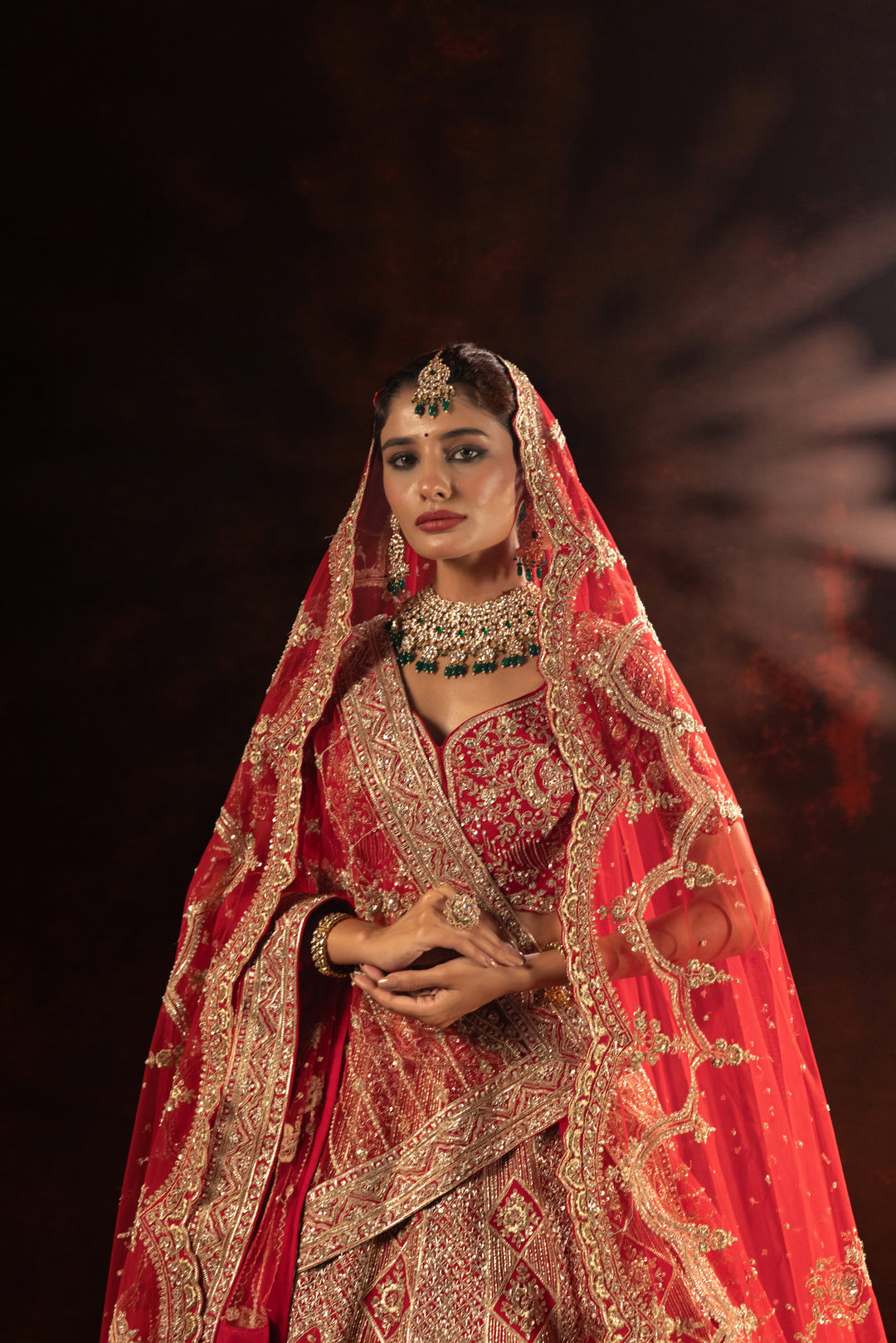 Royal Crimson Designer Bridal Lehenga with Heavy Gold Embroidery