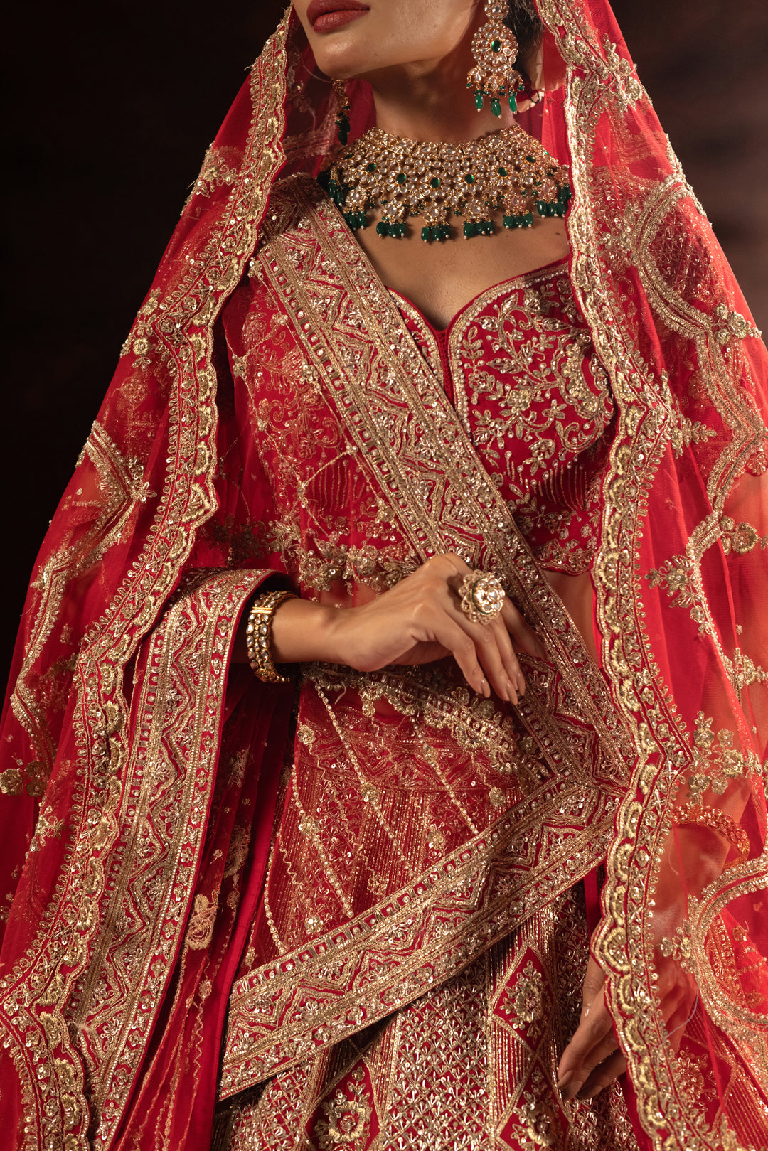 Royal Crimson Designer Bridal Lehenga with Heavy Gold Embroidery