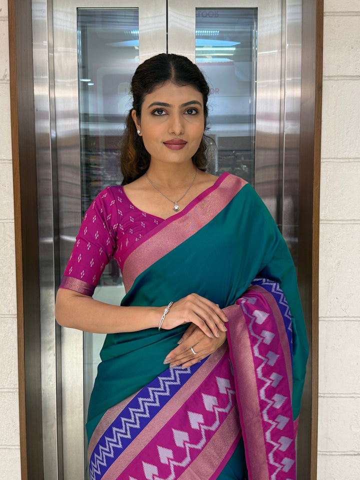 Elegant Patola Silk Saree with Unstitched Blouse and Exquisite Weaving