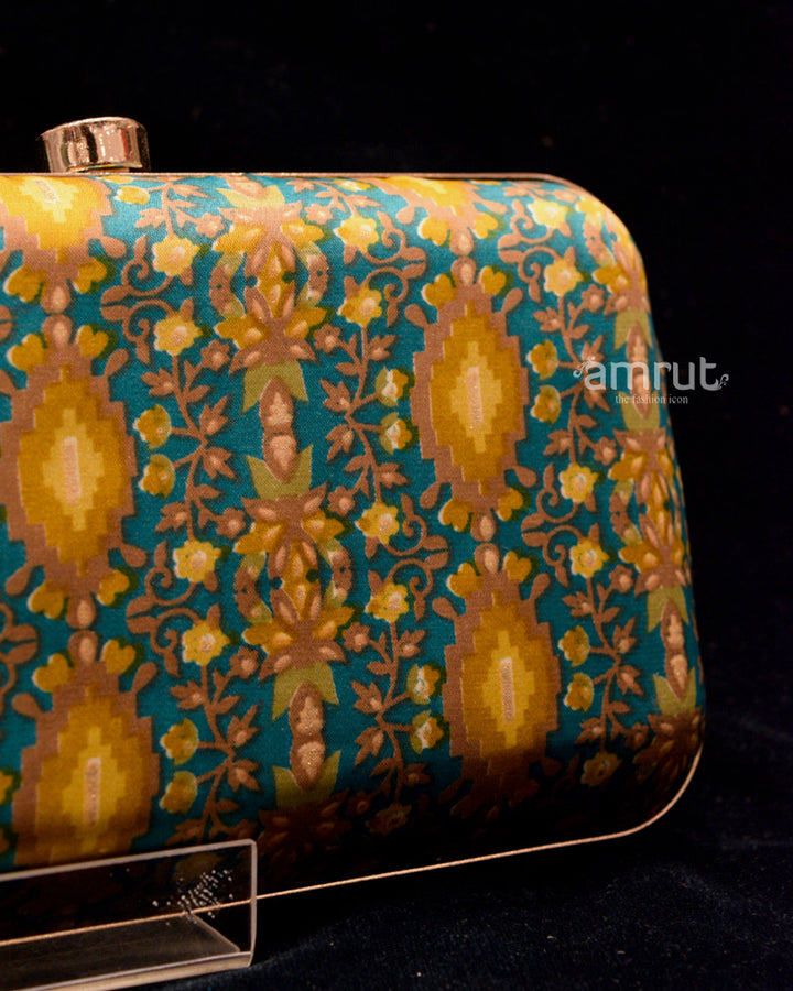 Teal Blue Handicraft Beautiful Bling Box Clutch Bag Purse