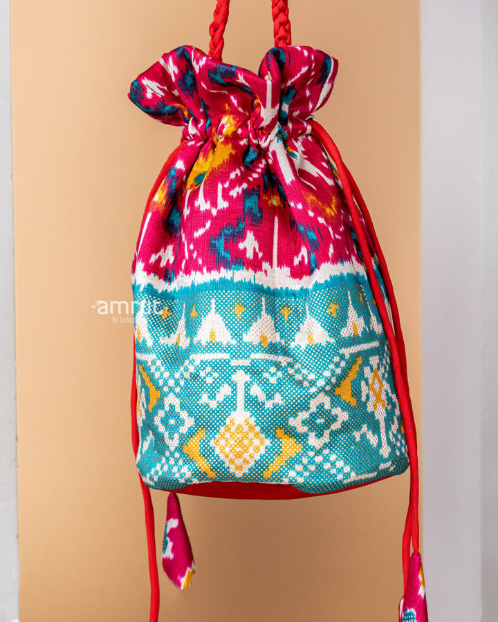 Teal Blue Potli Bag for Women In Cotton Silk