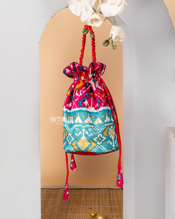 Teal Blue Potli Bag for Women In Cotton Silk