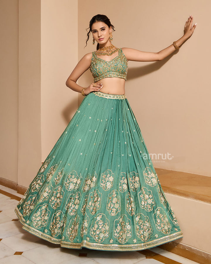 Teal Designer Embroidered Lehenga Set with Dupatta