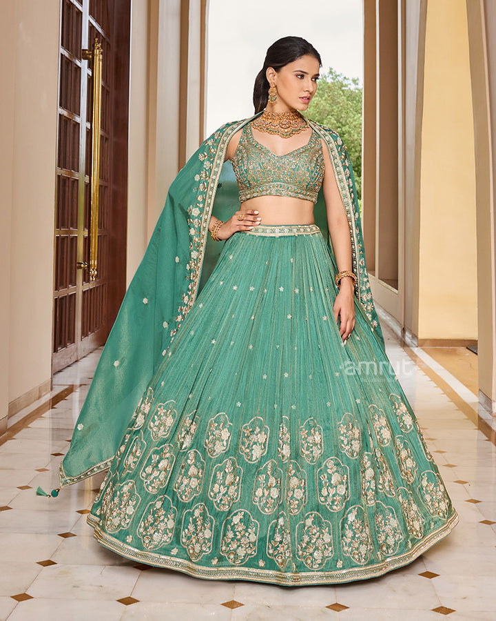 Teal Designer Embroidered Lehenga Set with Dupatta