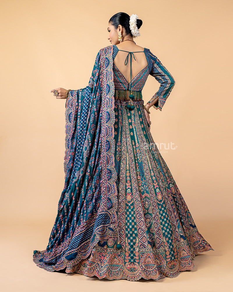 Teal Lehenga Choli with Zardozi Work and Dupatta