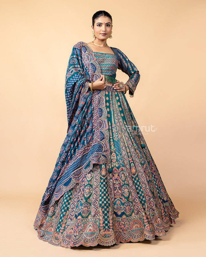 Teal Lehenga Choli with Zardozi Work and Dupatta