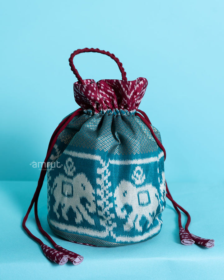 Teal Foil Printed Potli Bag for Women 01