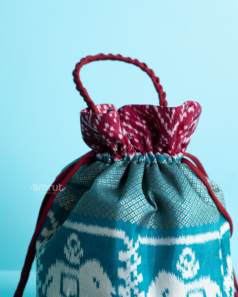 Teal Foil Printed Potli Bag for Women 02