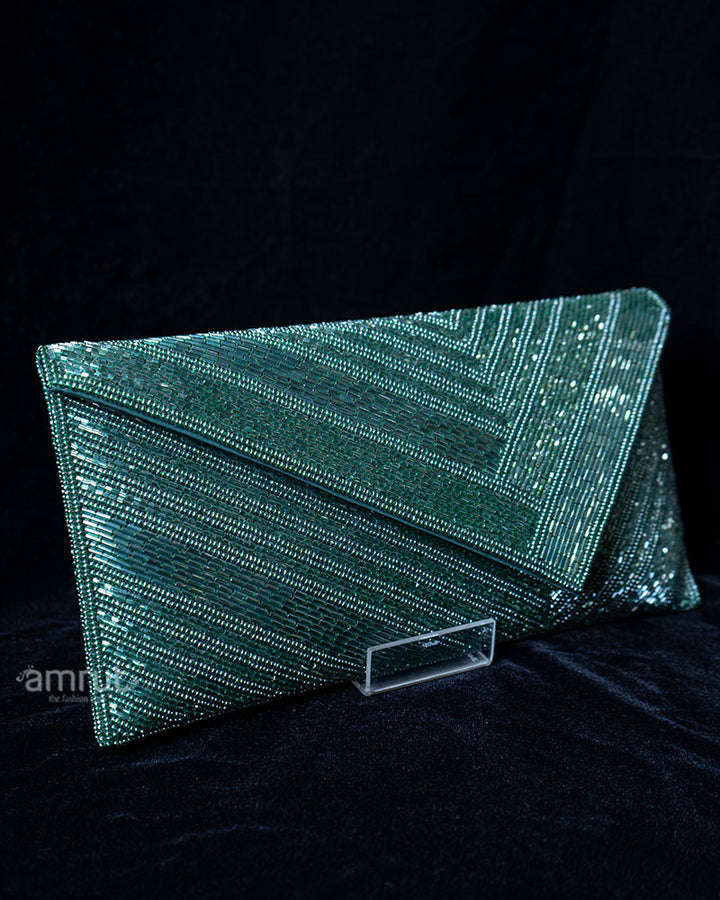 Teal Green Beaded Envelope Clutch Purse 01