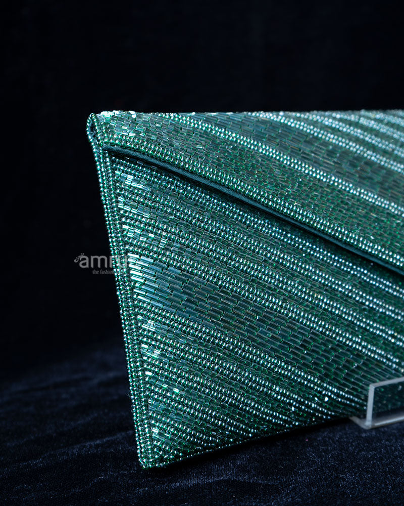 Teal Green Beaded Envelope Clutch Purse 02