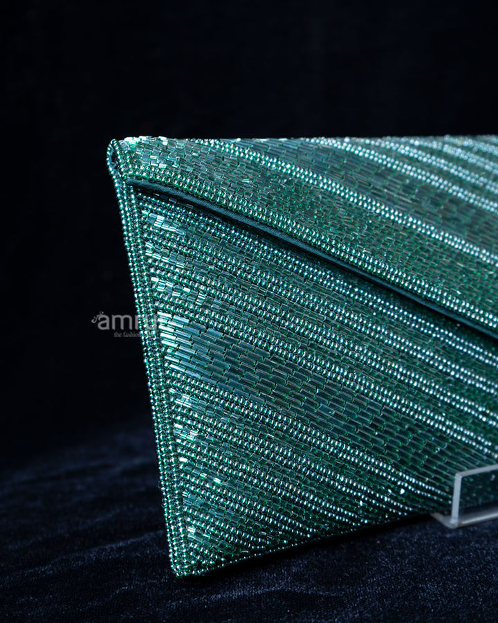 Teal Green Beaded Envelope Clutch Purse 02
