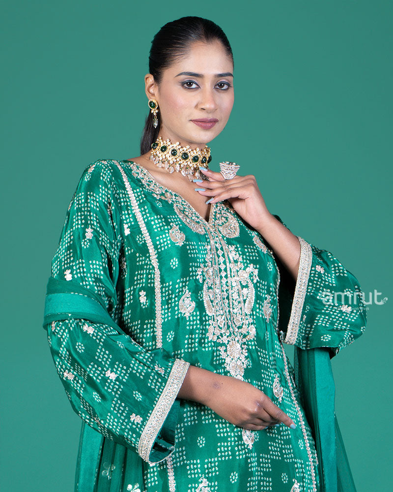 Teal Green Embroidered Kurta and Palazzo with Dupatta 02