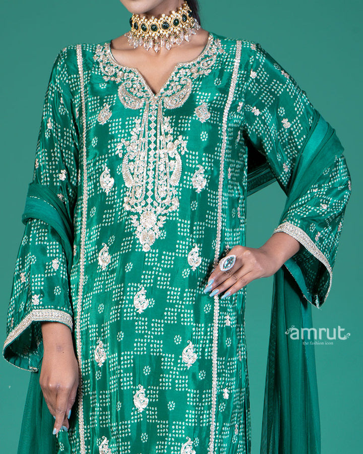 Teal Green Embroidered Kurta and Palazzo with Dupatta 03