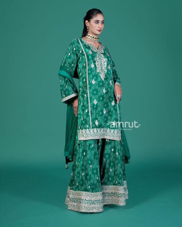 Teal Green Embroidered Kurta and Palazzo with Dupatta 04