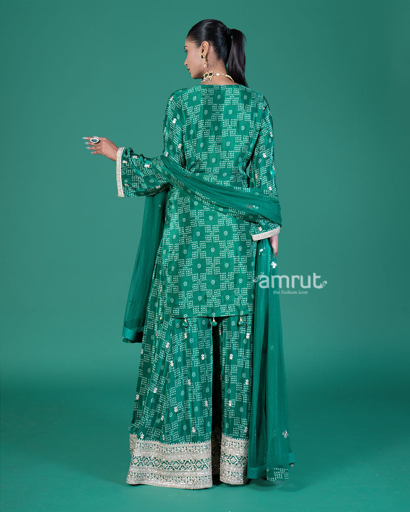 Teal Green Embroidered Kurta and Palazzo with Dupatta 05