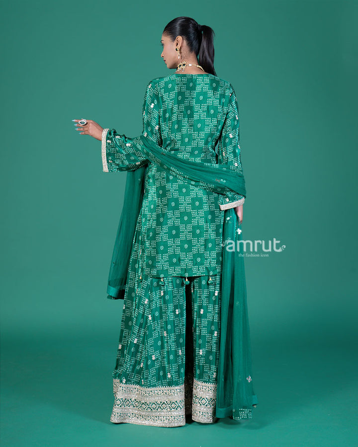 Teal Green Embroidered Kurta and Palazzo with Dupatta 05