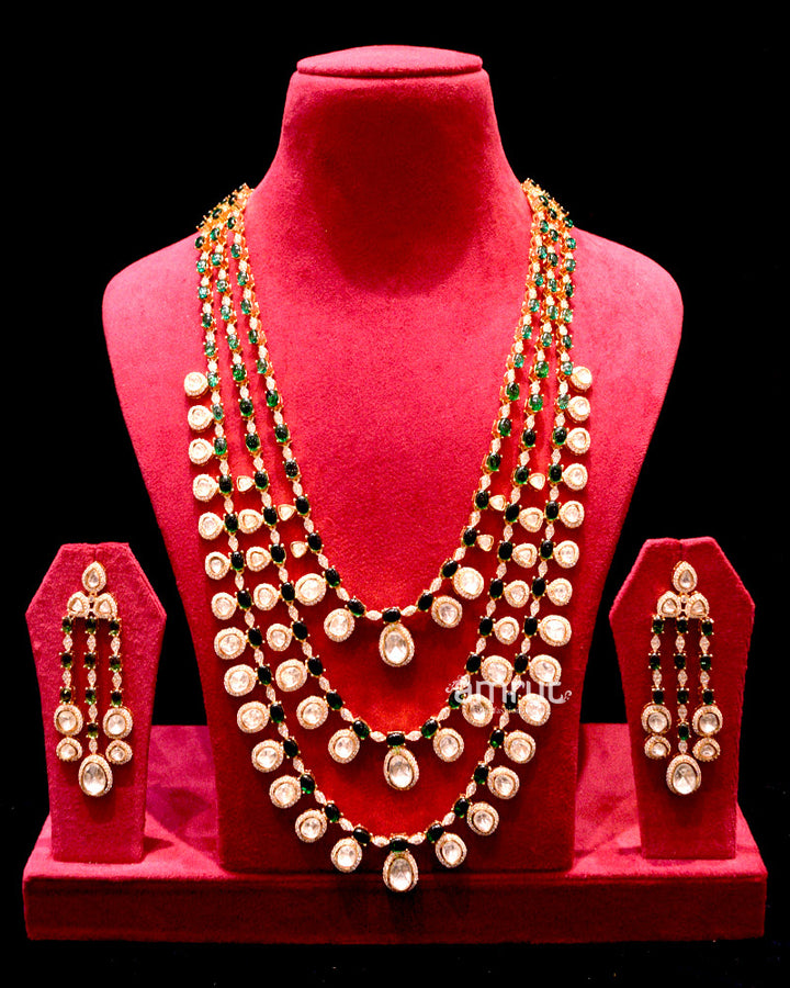 Three Layer Gold Plated Multi-strand Traditional Necklace Earrings Set