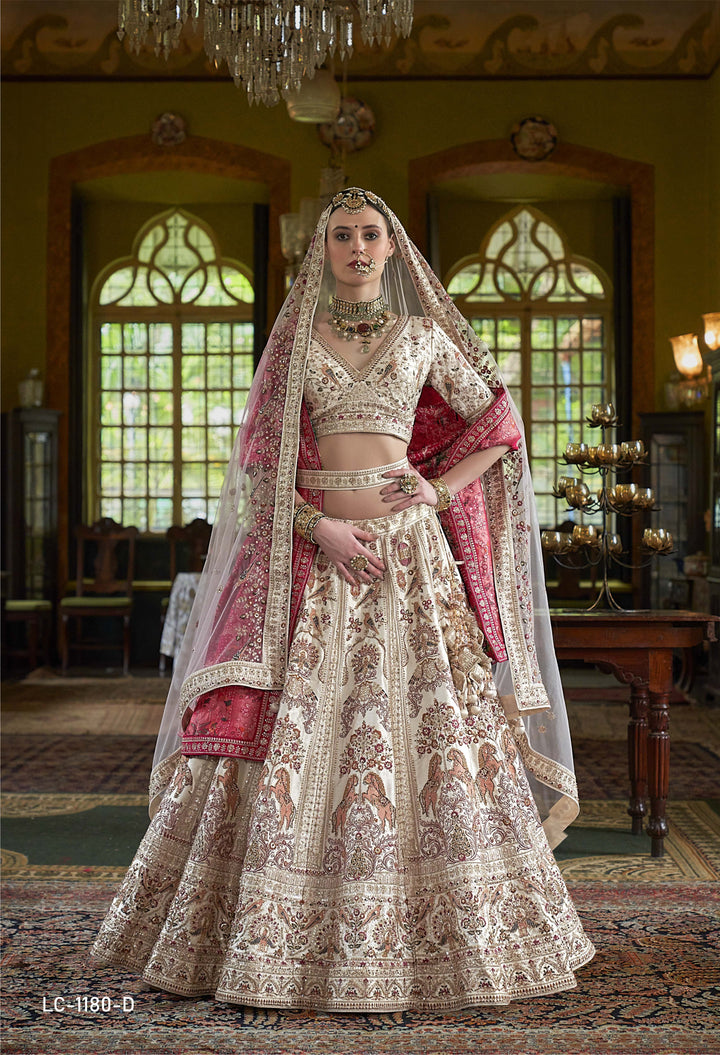 Ivory Gold Bridal Lehenga with Zardozi Embroidery & Double Dupatta – Royal Heritage Collection