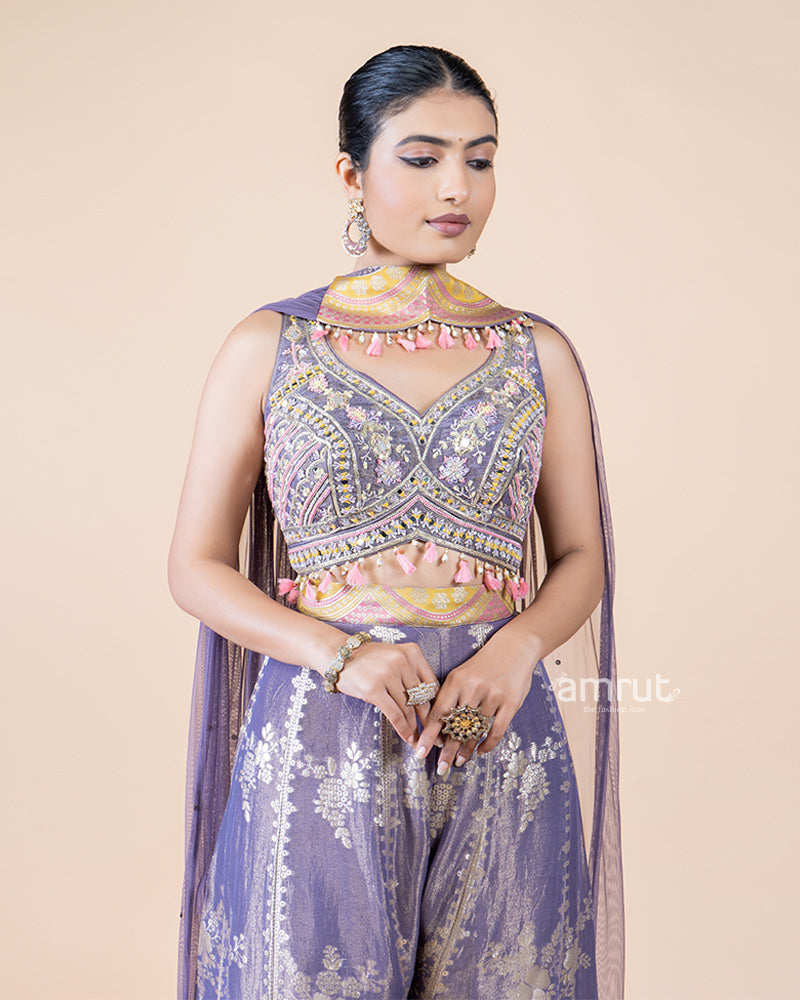Vibrant Purple Palazzo and Crop Top Set with Choker Dupatta(02)