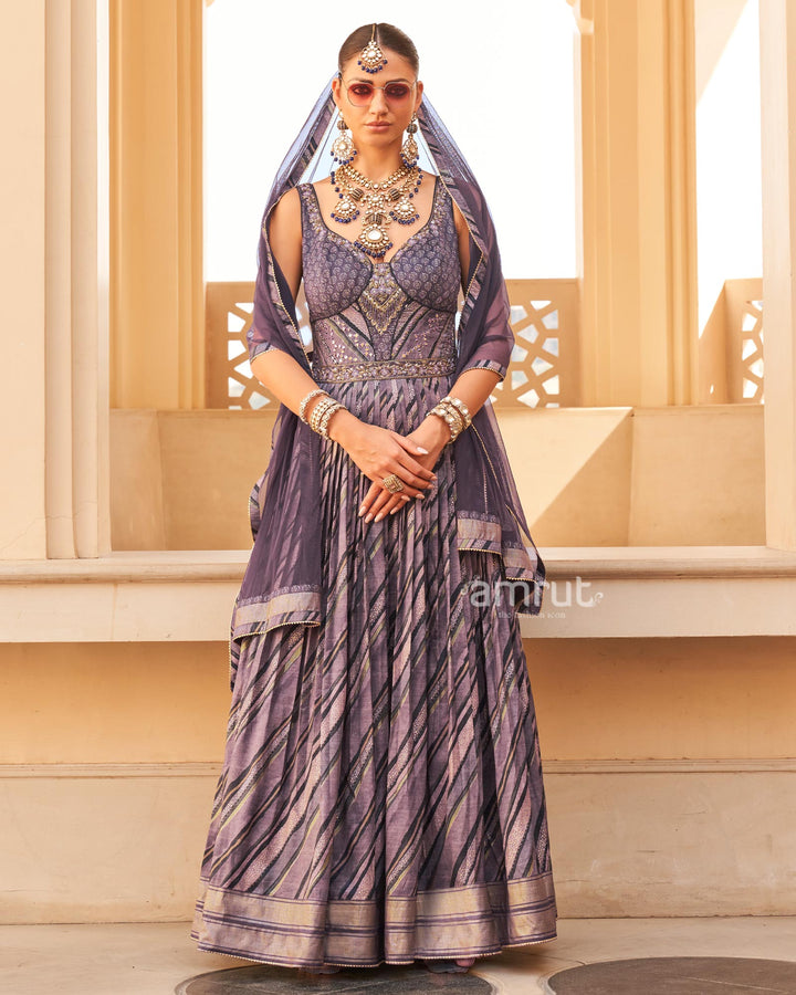 Violet Anarkali Dress and Men Blue Kurta Set