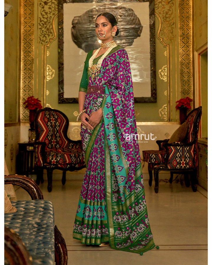 Violet Patola Saree With Unstitched Blouse