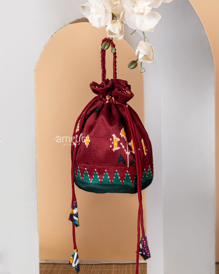 Vivid Burgundy Silk Potli Bag for Women