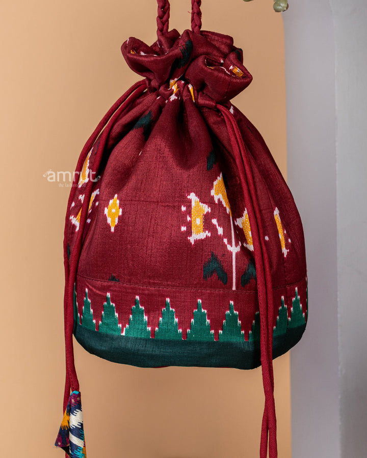 Vivid Burgundy Silk Potli Bag for Women