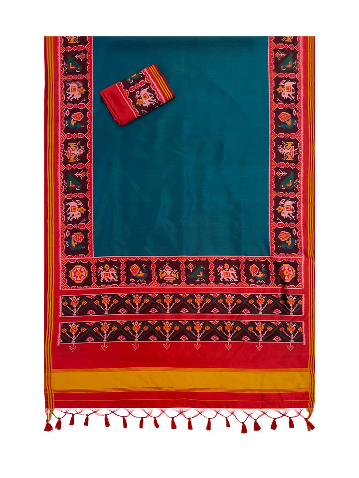 Ikat Print Patola Saree Gala Border with Unstitched Blouse