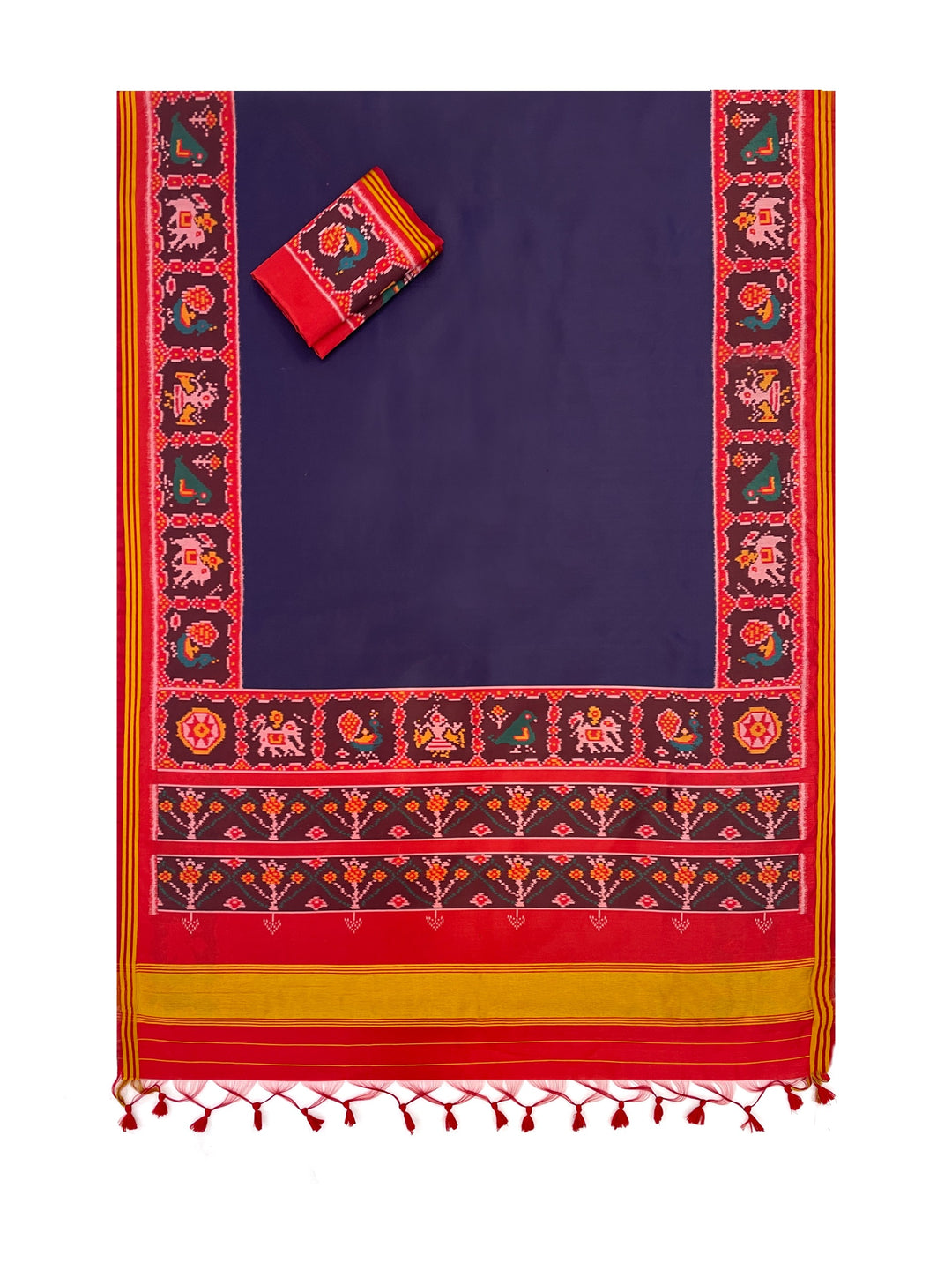 Ikat Print Patola Saree Gala Border with Unstitched Blouse