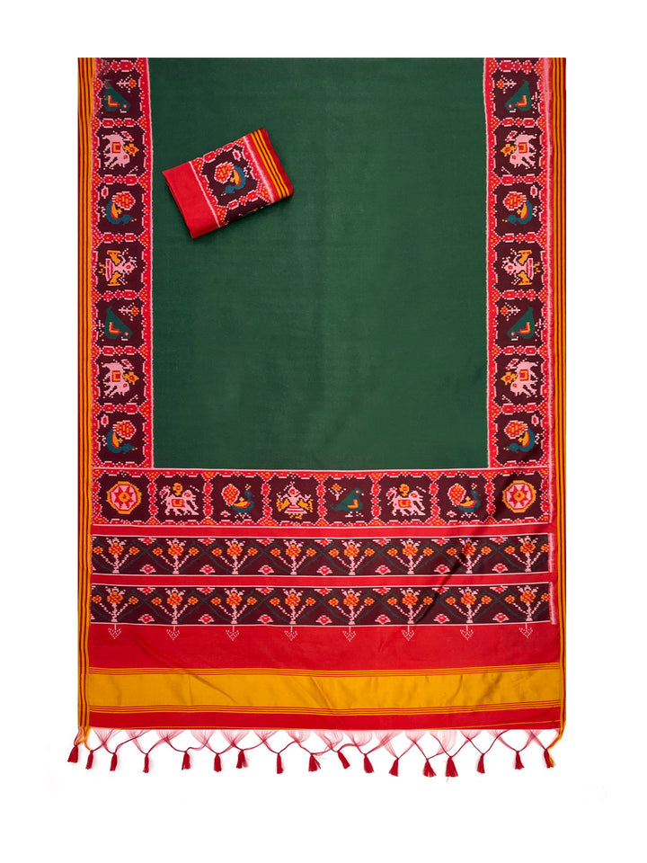 Ikat Print Patola Saree Gala Border with Unstitched Blouse