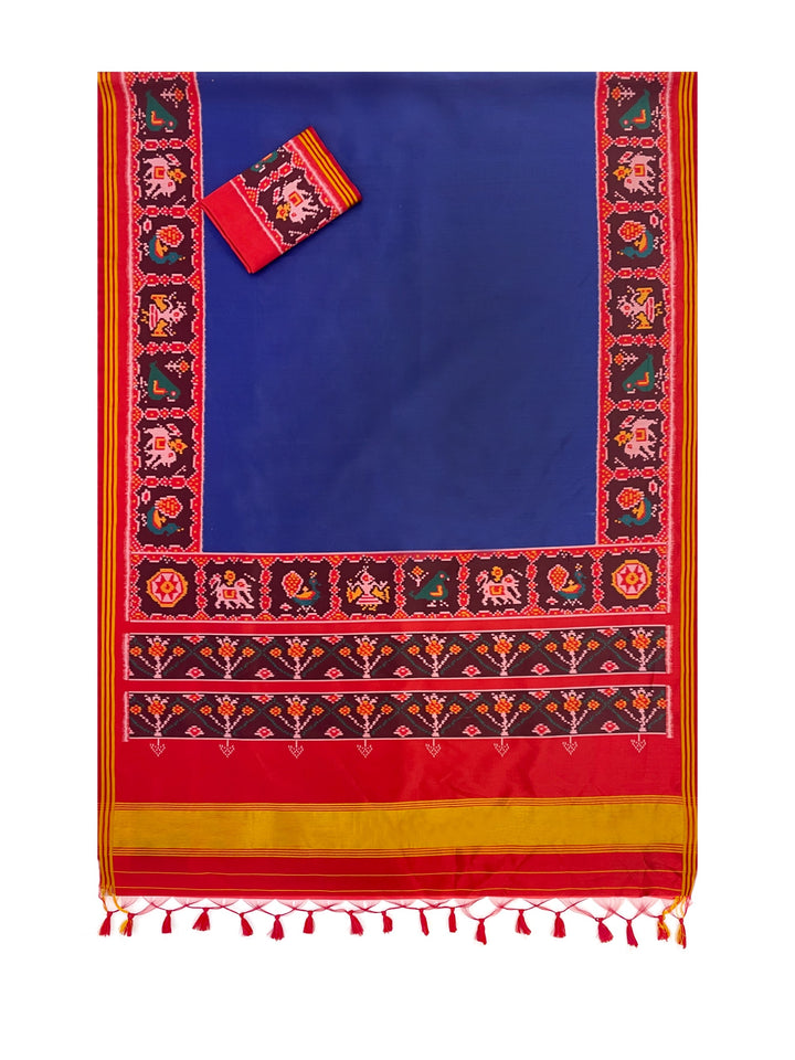 Ikat Print Patola Saree Gala Border with Unstitched Blouse