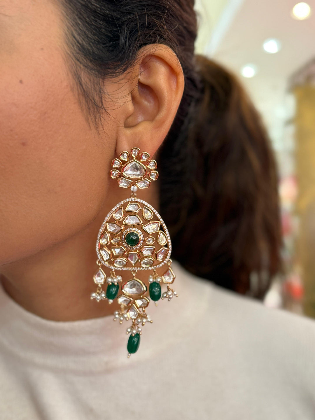Royal Polki Kundan Choker Necklace with Emerald Green Beads