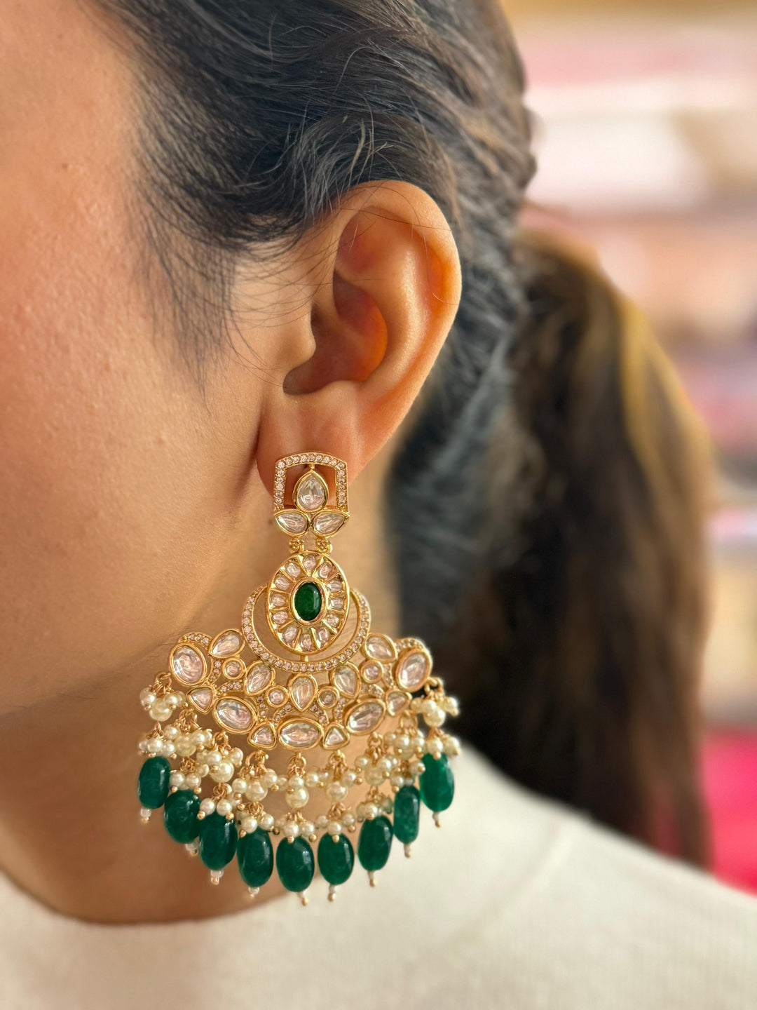 Regal Kundan & Emerald Choker Necklace Set with Layered Pearls