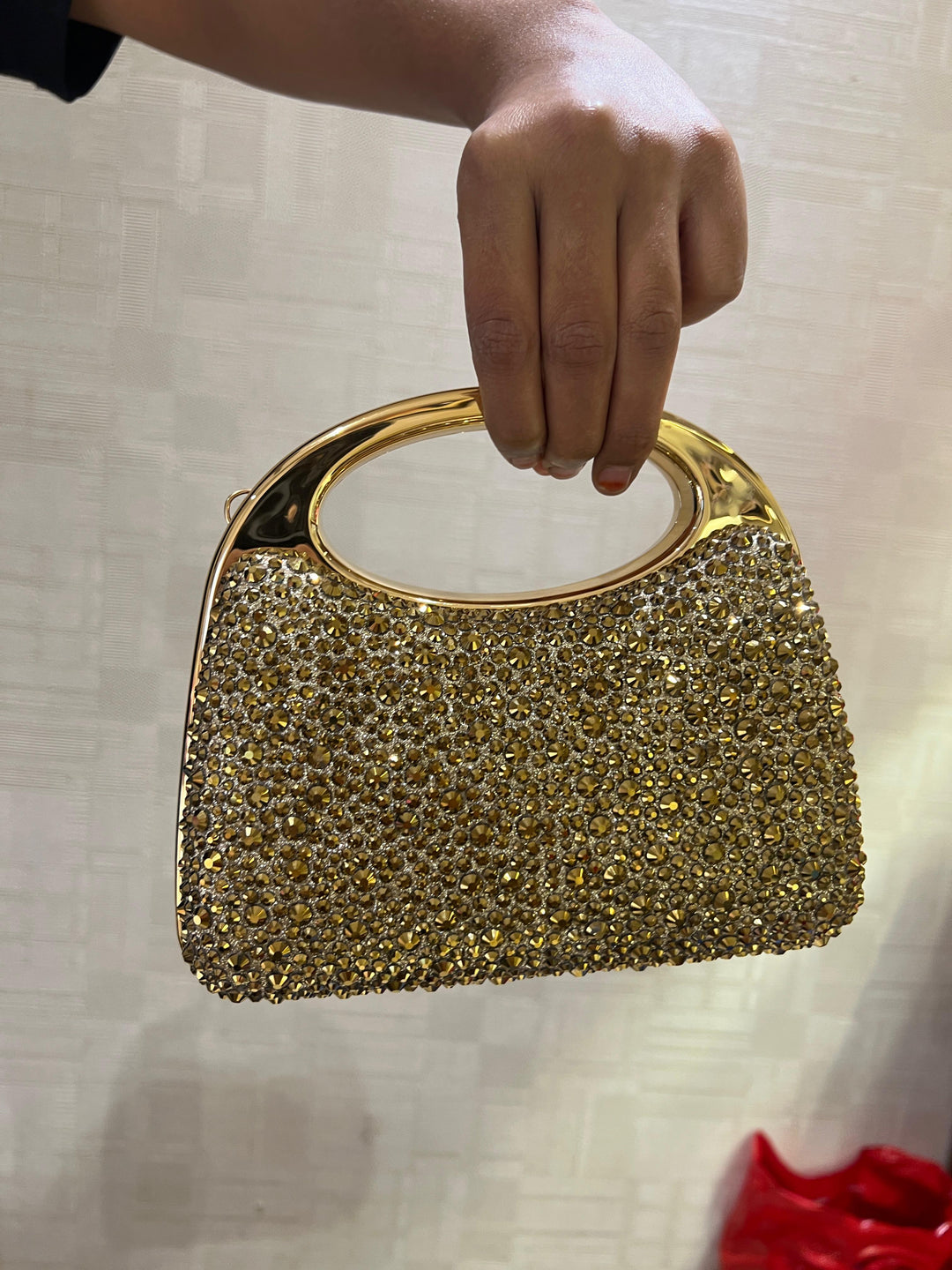Golden Crystal Embellished Luxury Box Clutch Bag – Elegant Party Purse