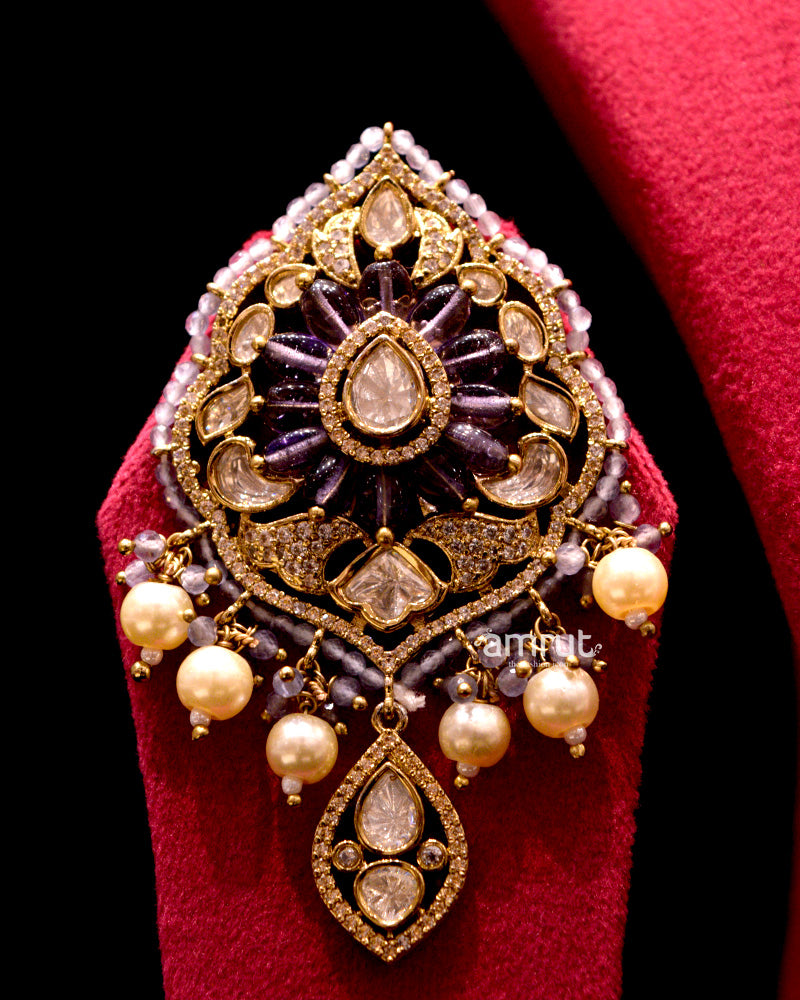 White Gold-plated Kundan-studded Necklace & Earrings