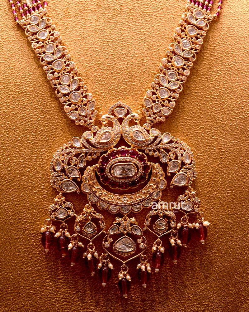 White Gold-plated Kundan Necklace and Earrings