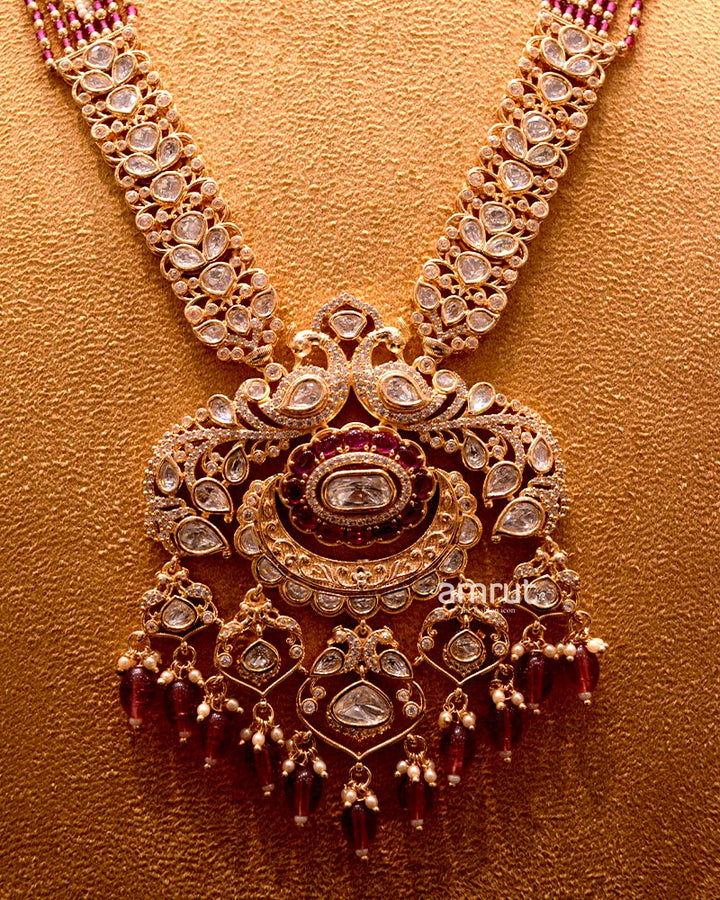 White Gold-plated Kundan Necklace and Earrings