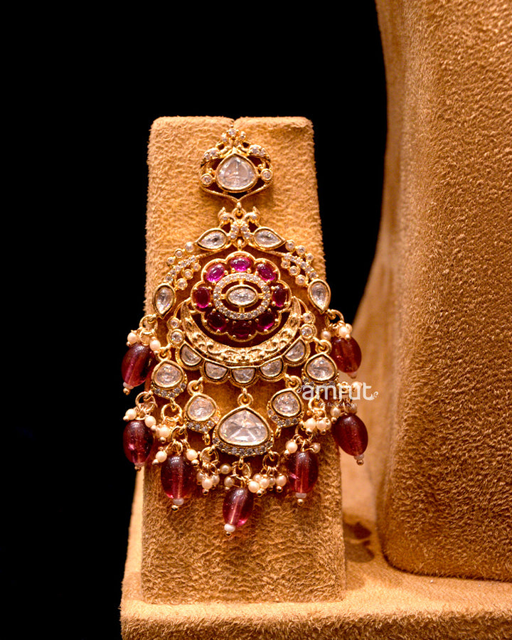 White Gold-plated Kundan Necklace and Earrings