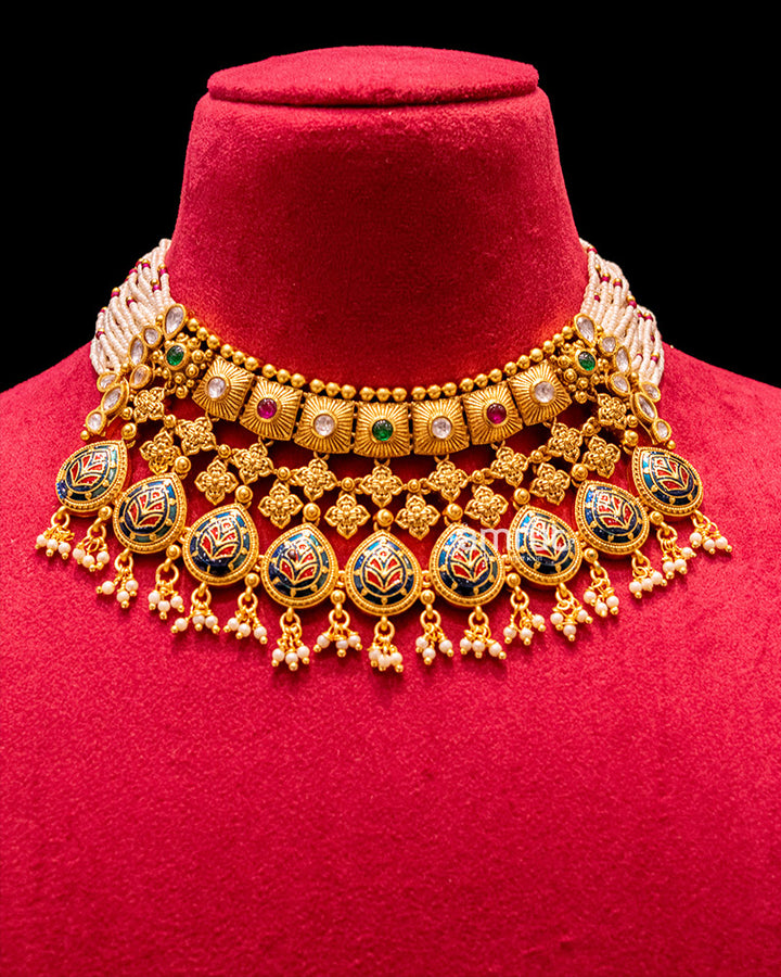 White Pearl With Kundan Necklace and Earrings