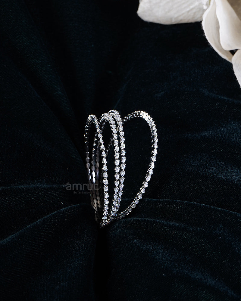 White Diamond Gemstone Silver-Toned Four Bangle Set 01