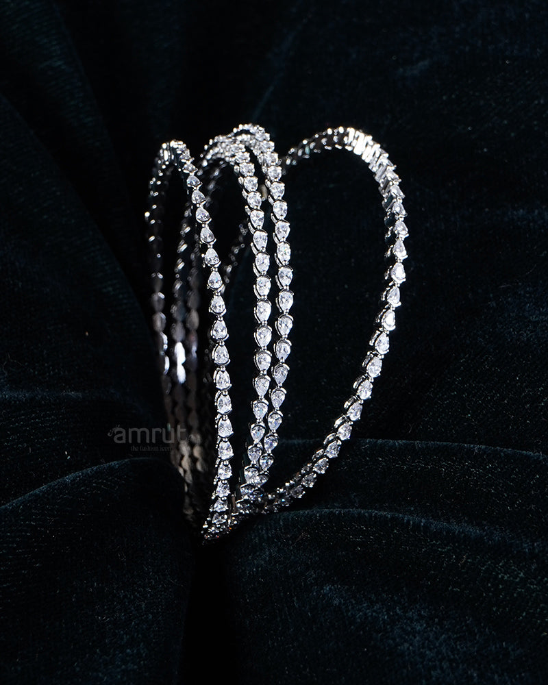 White Diamond Gemstone Silver-Toned Four Bangle Set 02
