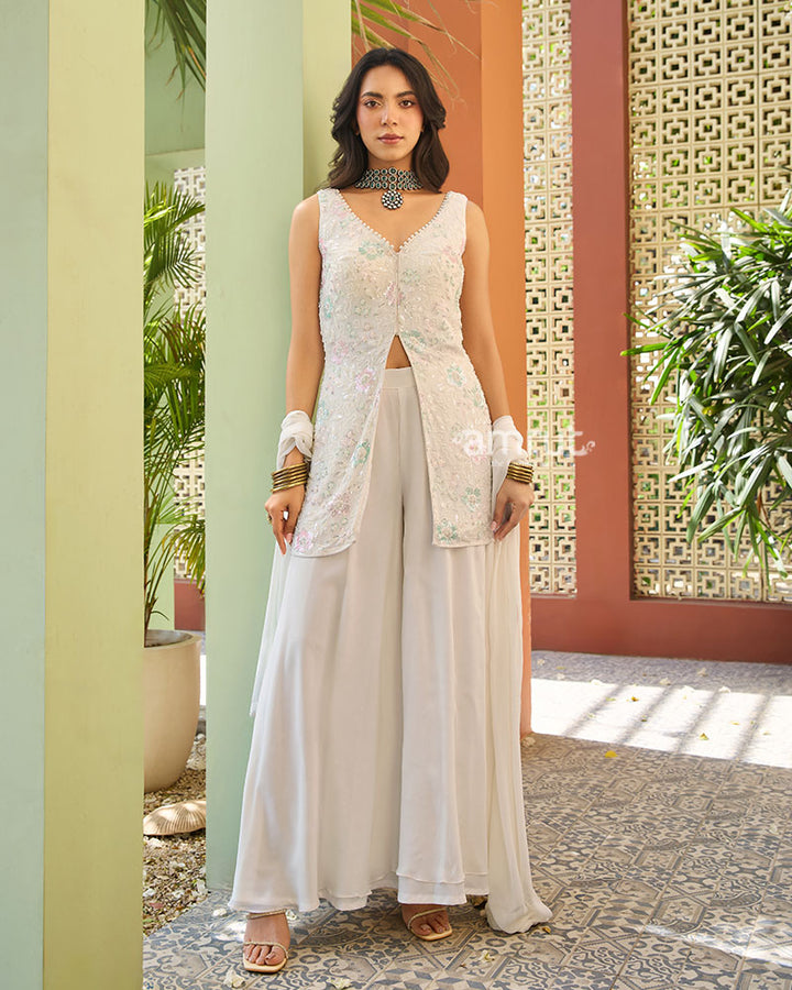 White Embroidered Palazzo Set With Dupatta 01