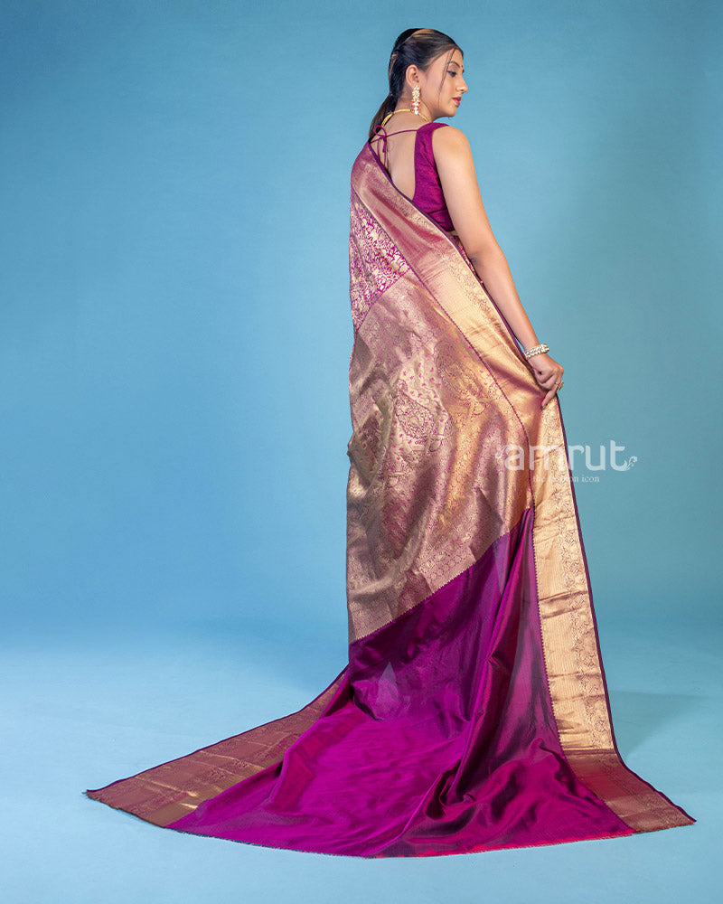 Wine Banarasi Silk Saree With Unstitched Blouse Piece