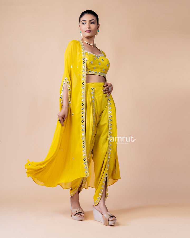 Yellow Designer Embroidered Dhoti Suit with Jacket