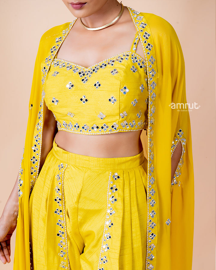 Yellow Designer Embroidered Dhoti Suit with Jacket