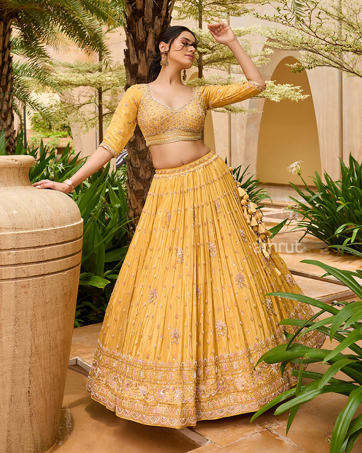 Yellow Designer Embroidered Lehenga Set with Dupatta